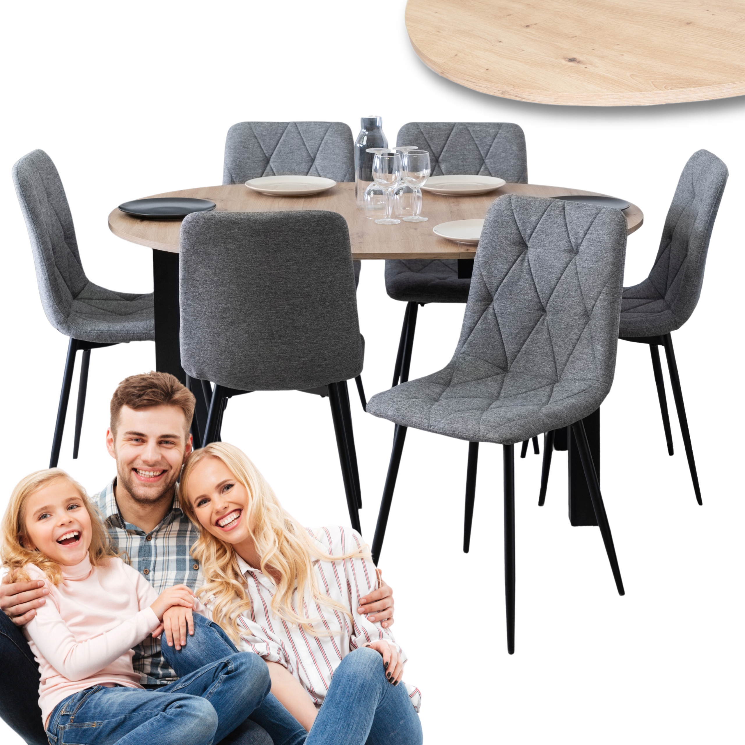 Sada rozkládacího kuchyňského stolu Sada čalouněných židlí šedá 6x