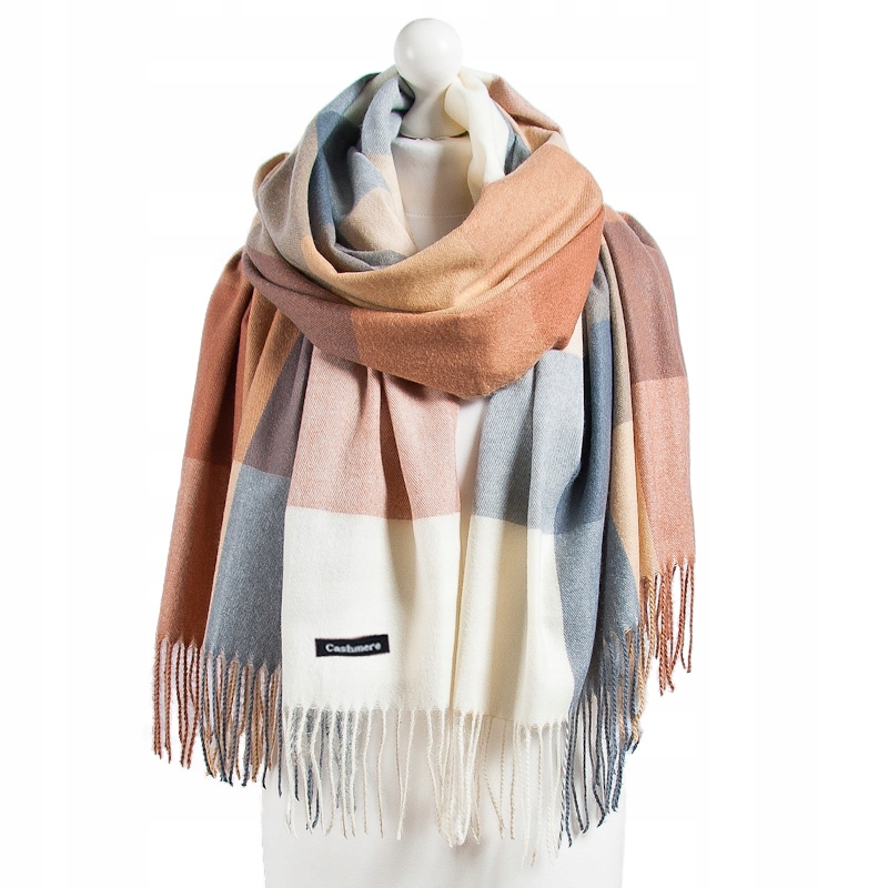 KASZMIROWY SZALIK w KRATĘ PIĘKNY KOLOROWY SZAL KASZMIR