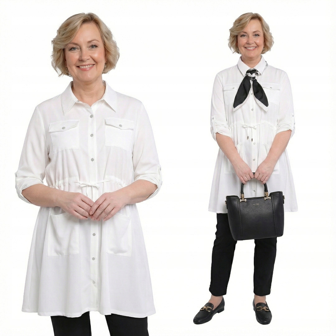 Bílá tunika se stahovací šňůrkou plus size velikost 58