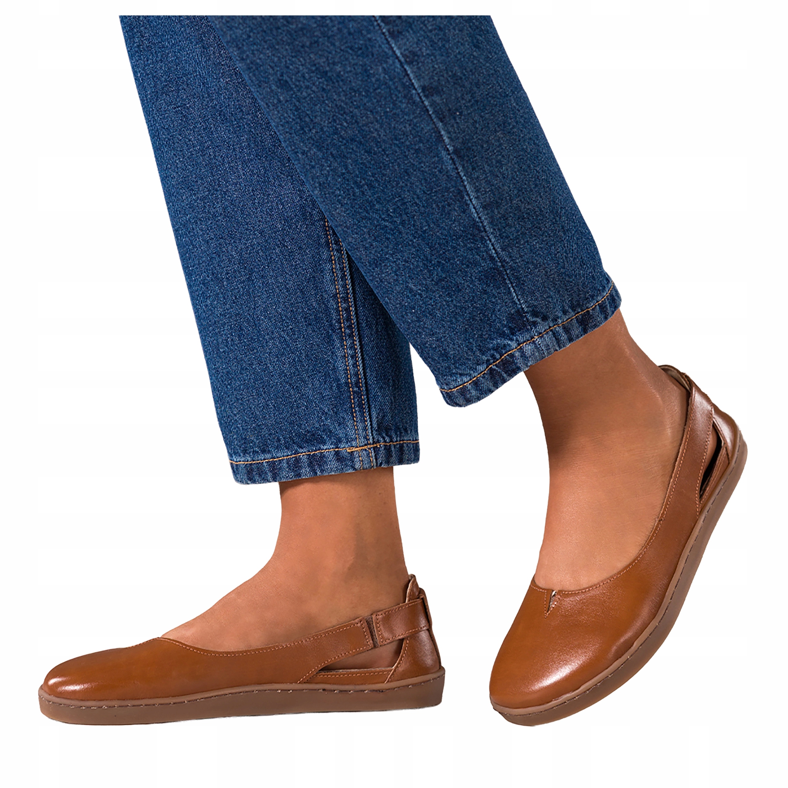 Baleríny Camelové Dámské Kožené Barefoot Široké Elastické Modní vel. 37