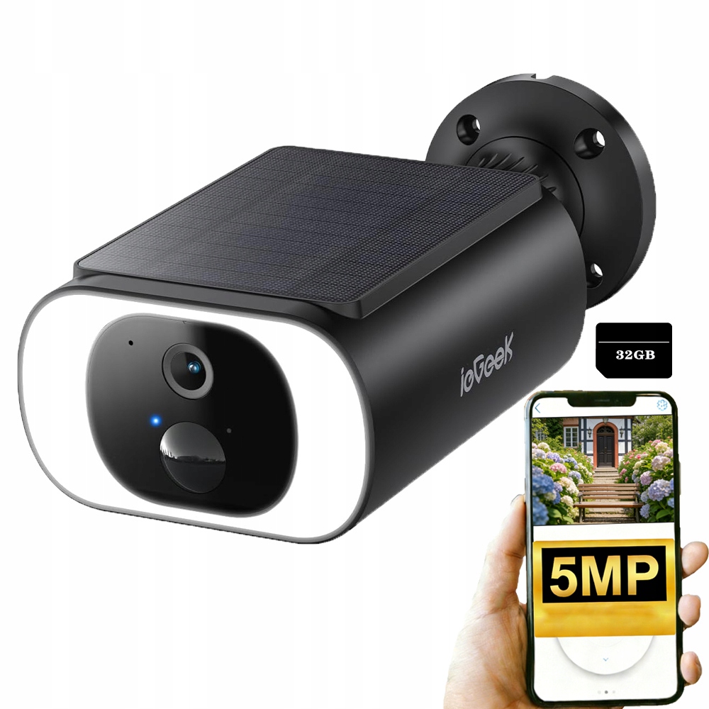 5MPX venkovní monitorovací kamera se solárním panelem a 32G paměťovou kartou