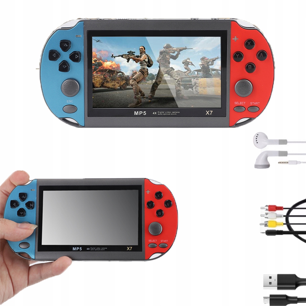 X7 Przenośna Konsola Do 1000 Gier Wideo MP5 Retro Mini 4,3-CALOWY Ekran Hd