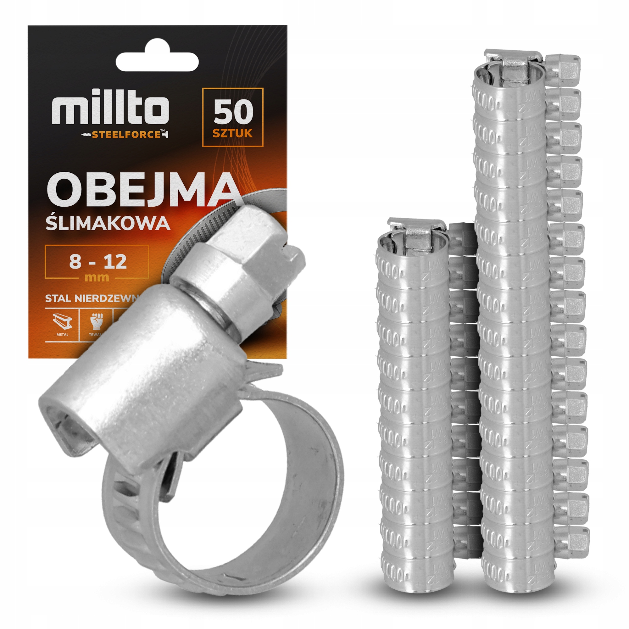 50x Opaska Zaciskowa Metalowa 8-12 mm Cybant Obejma Ślimakowa Skręcana Nq-m