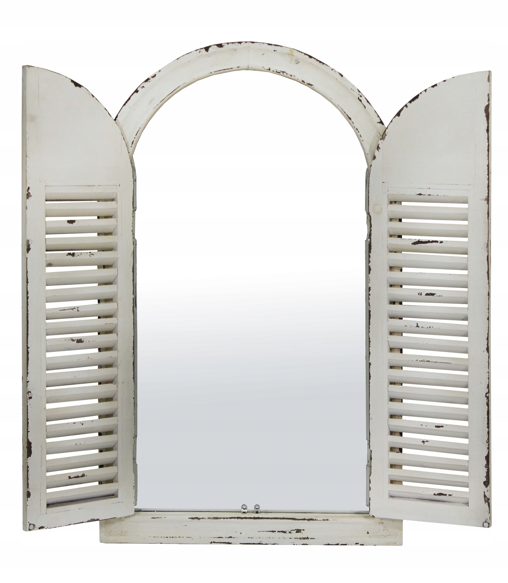 Nástenné zrkadlo, štýlová okenica, retro oblúkové okno, provensálske