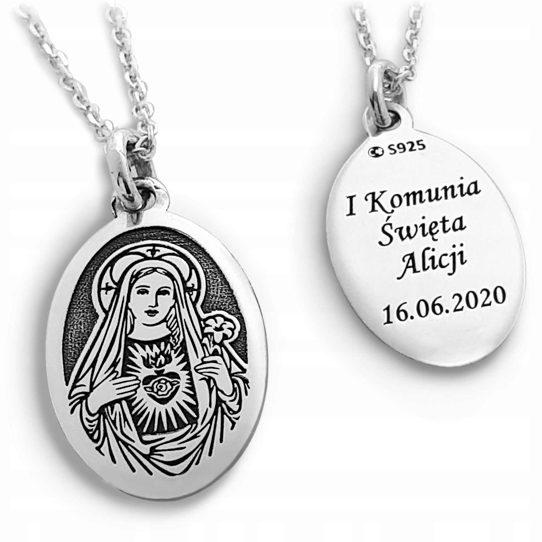 

Łańcuszek srebrny Medalik Chrzest Komunia +Grawer