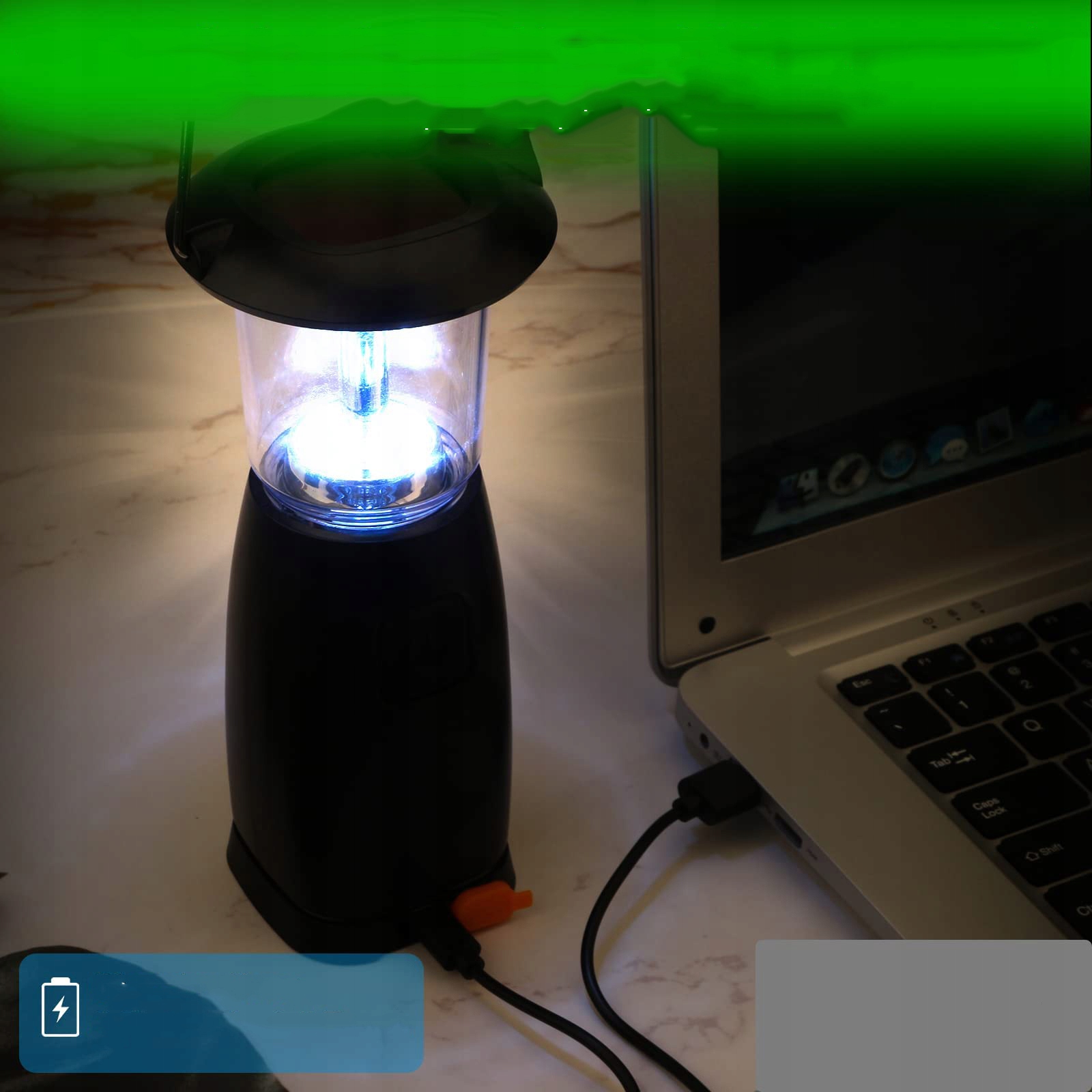 LAMPA KEMPINGOWA LAMPA SOLARNA NA KORBKĘ 6 LED USB Moc 1 W