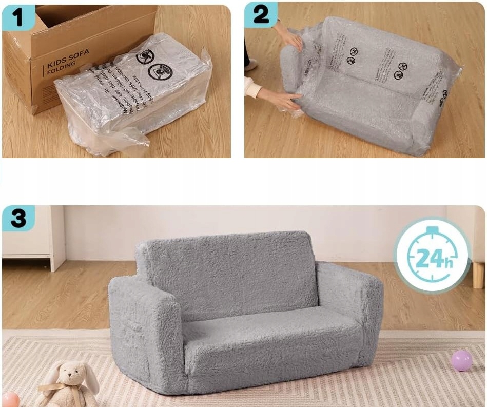 Generic, Sofa dla dzieci 2 w 1 rozkładany sofa dla malucha, szara, K1254
