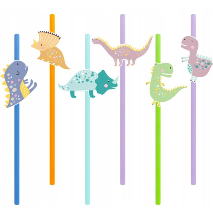 Słomki papierowe DINOZAURY rurki do picia urodzinowe PARTY DINO urodziny 6