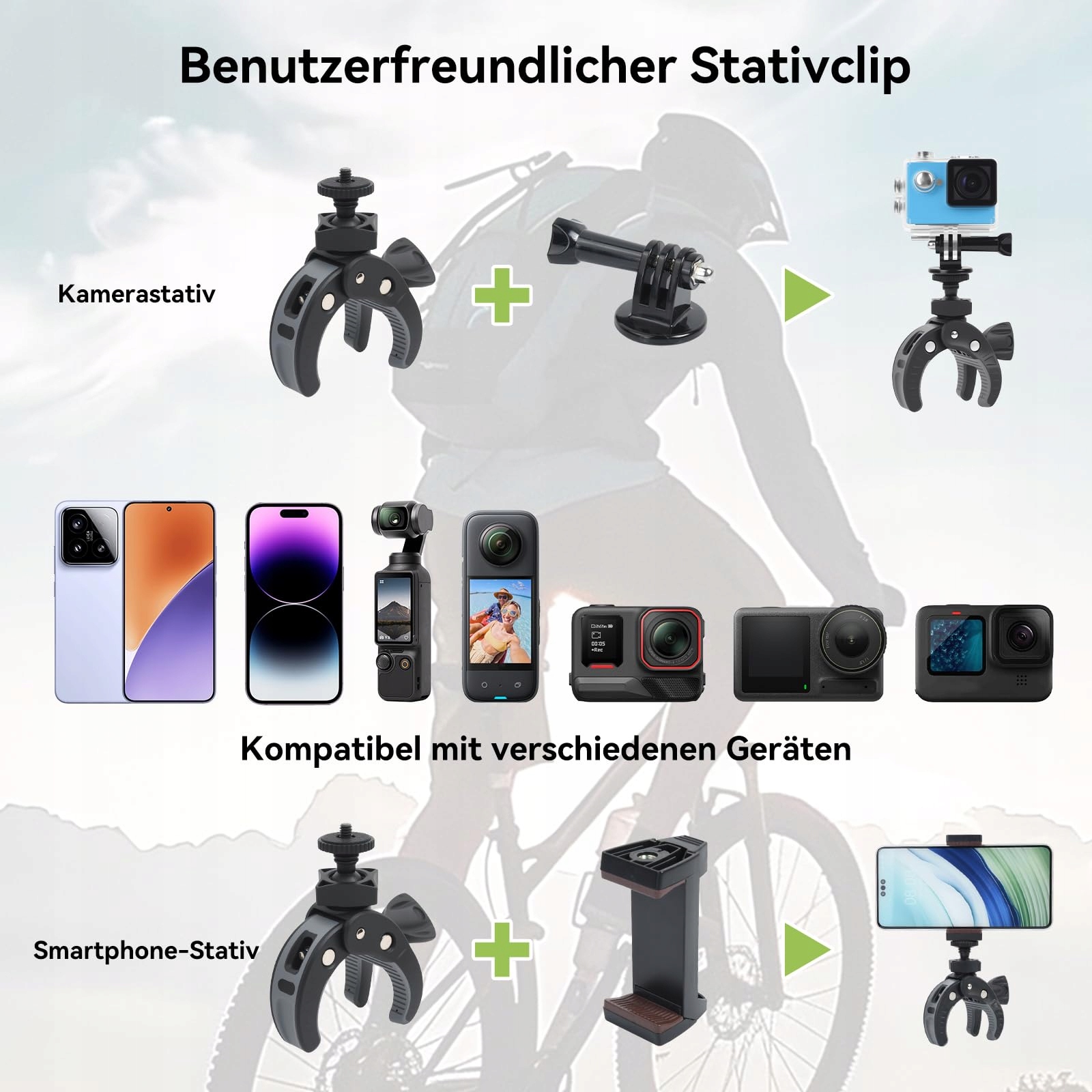 OTRAKI Uchwyt Kamery Motocykl Rower 360° z Adapterem do Gopro Insta360 DJI — miniatura 3