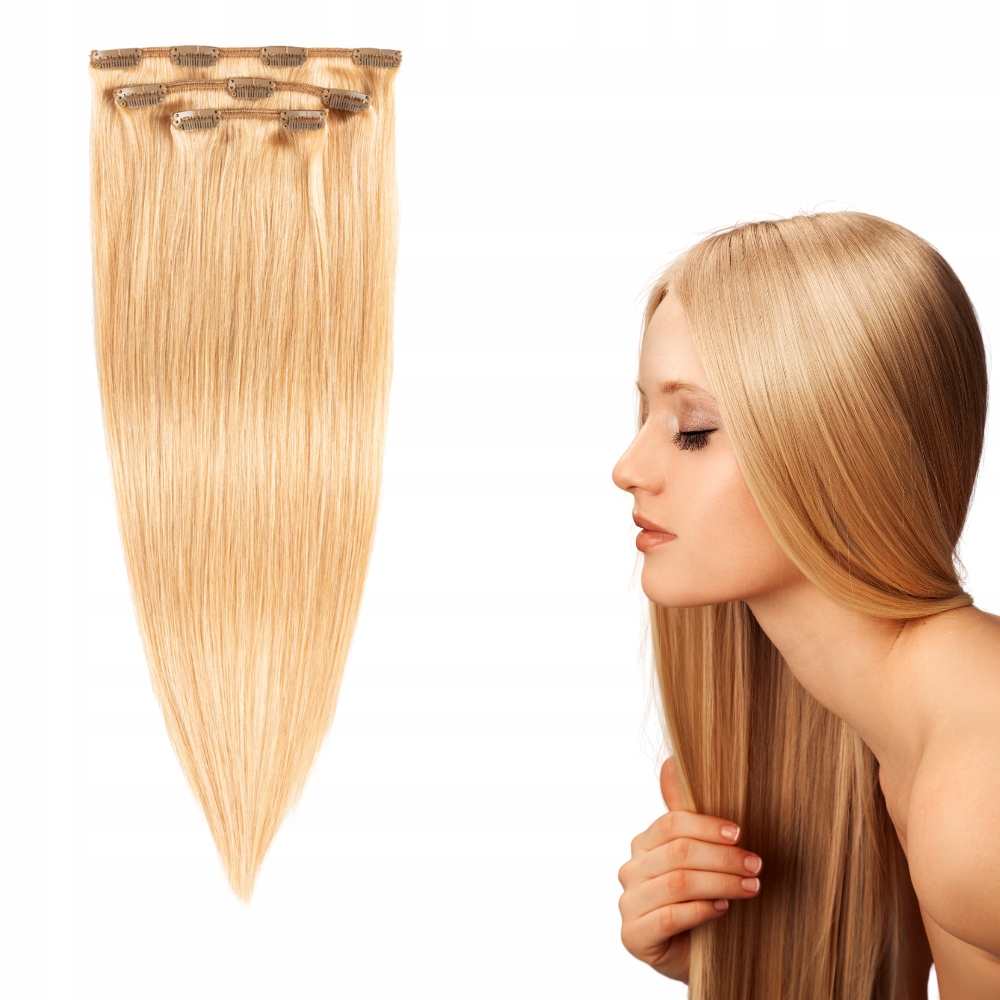 Přírodní vlasy 100% lidské husté Clip In 53 cm 120 g #27 medová blond