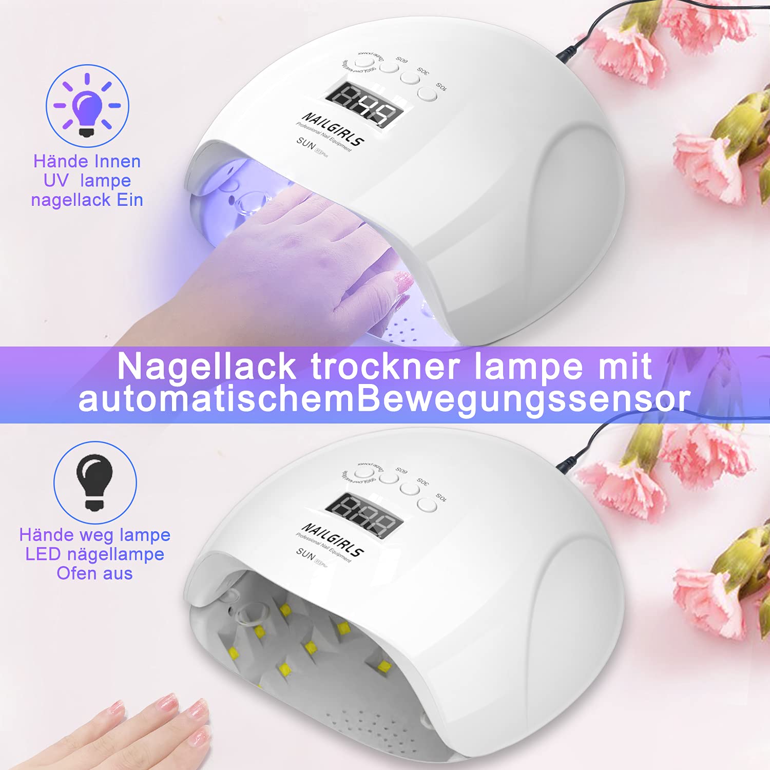 NAILGIRLS Lampa UV LED 150W Do Paznokci Z Sensorem LCD I Timerem — miniatura 4