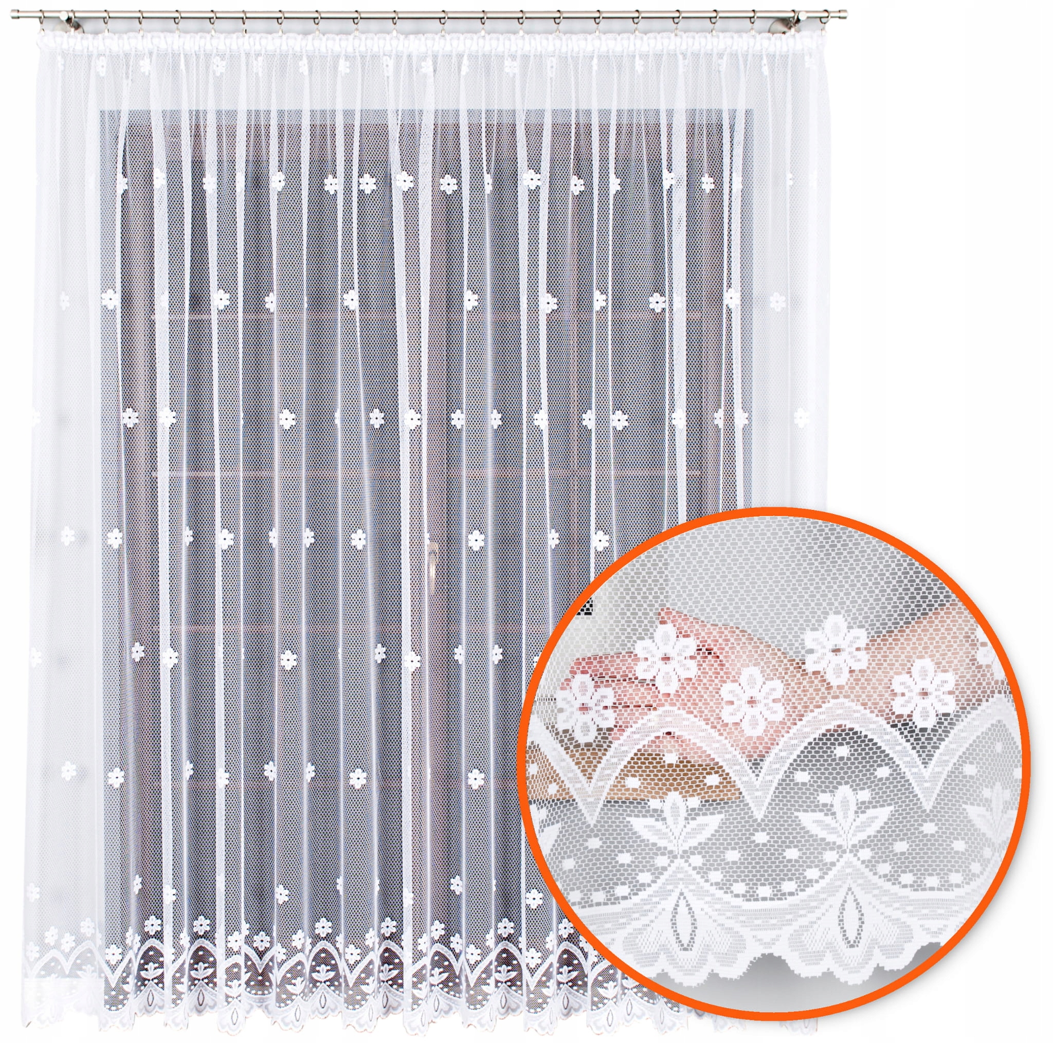 Hotová Záclona Dlouhá 300x250 Záclona s květy Bílá 10853