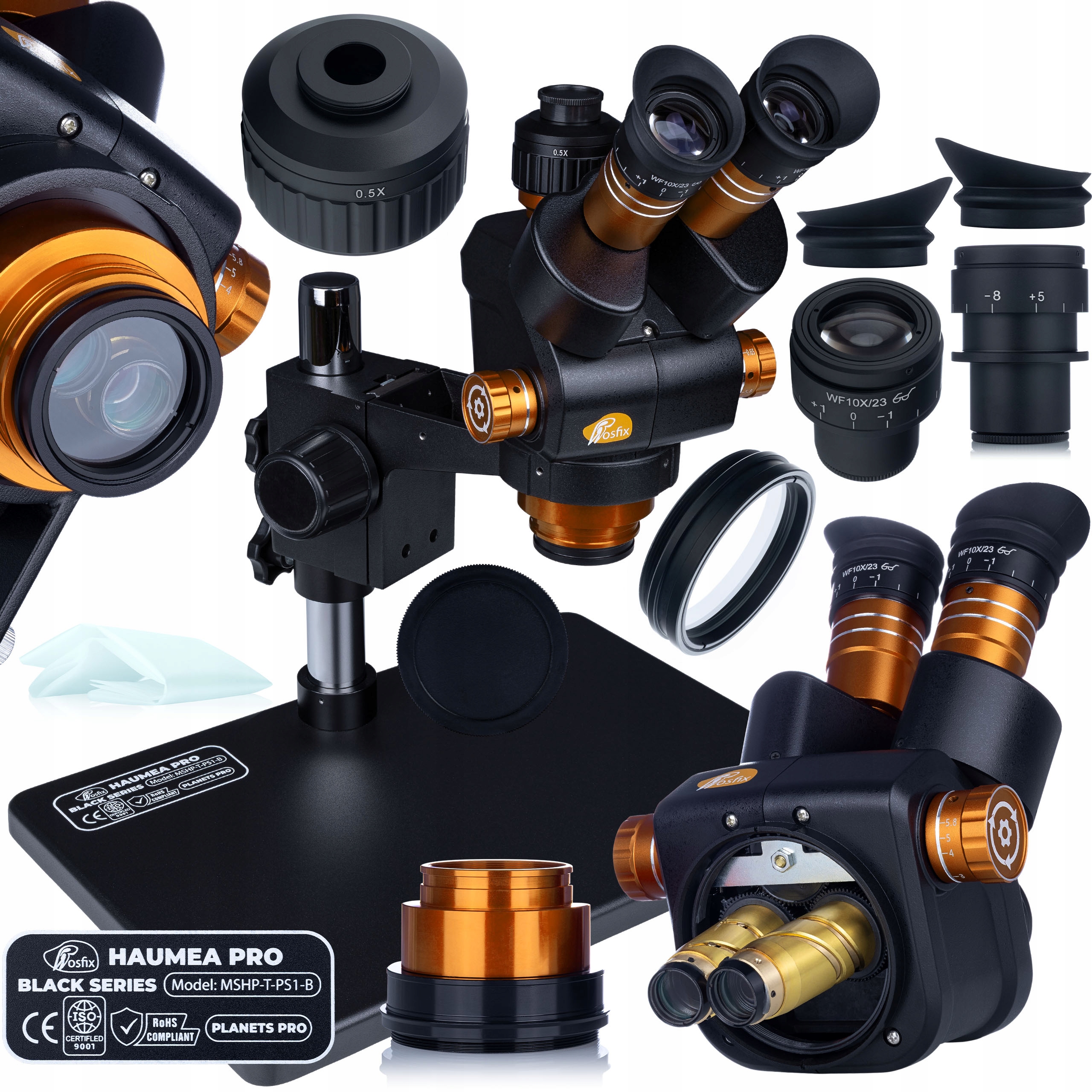 Trinokulární Mikroskop Haumea Pro Black Series MSHP-T-PS1-B Zoom 6,5-58X