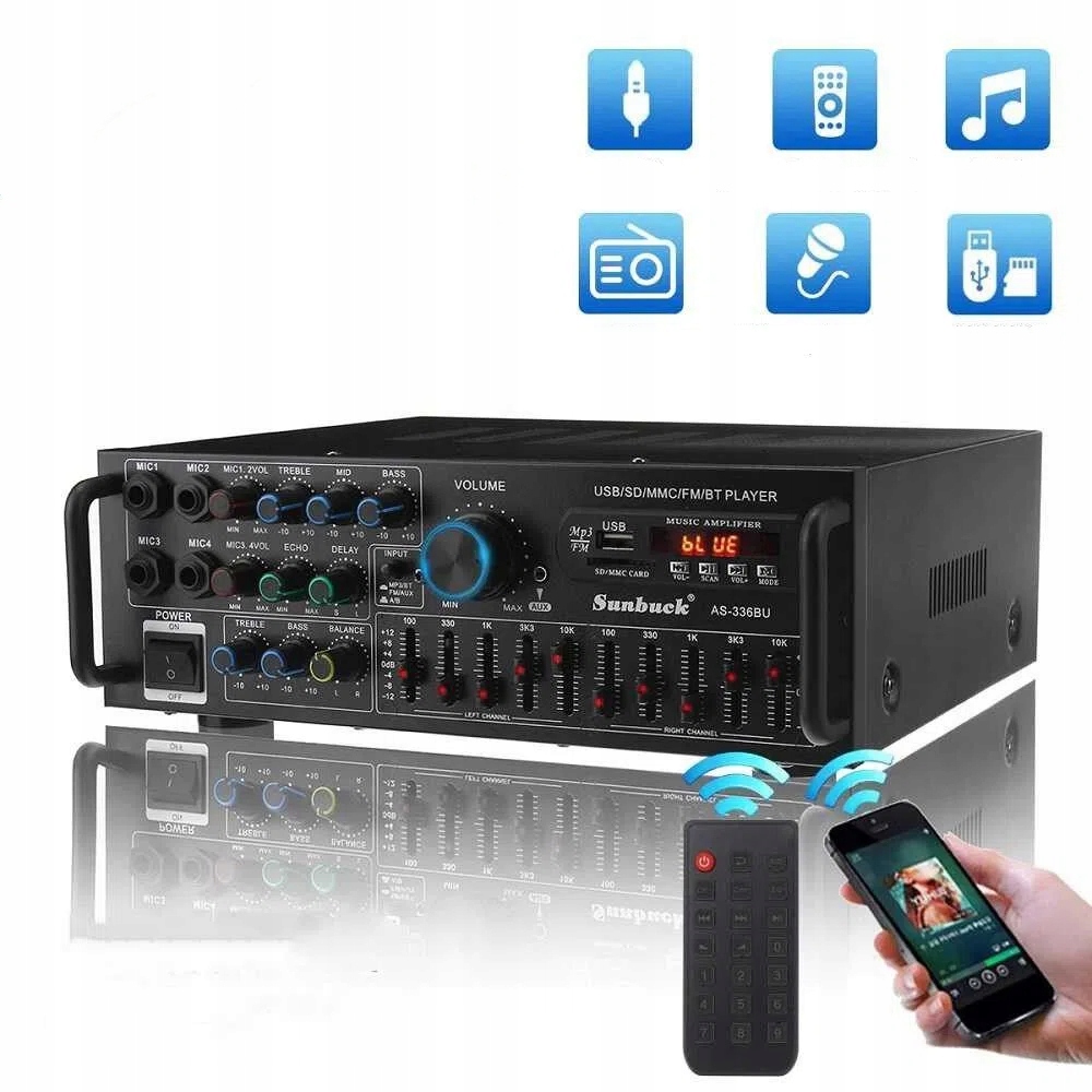Bluetooth Stereo Zesilovač S Dálkovým Ovládáním Audio Fm Amp 2000W