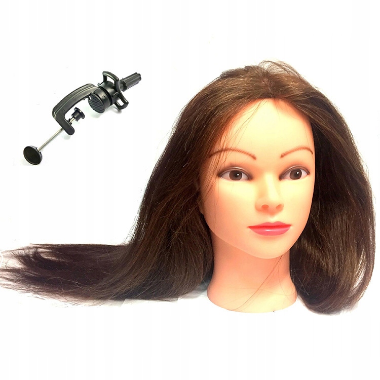 Kadeřnická Hlava Tréninková Hnědá Jessica Přírodní Vlasy 55 CM Rukojeť