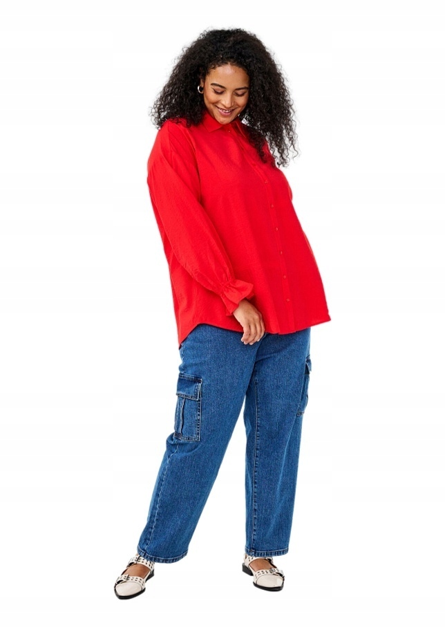 Plus Size Zizzi Elegantní Červená Halenka Košile Detaily 283A 56