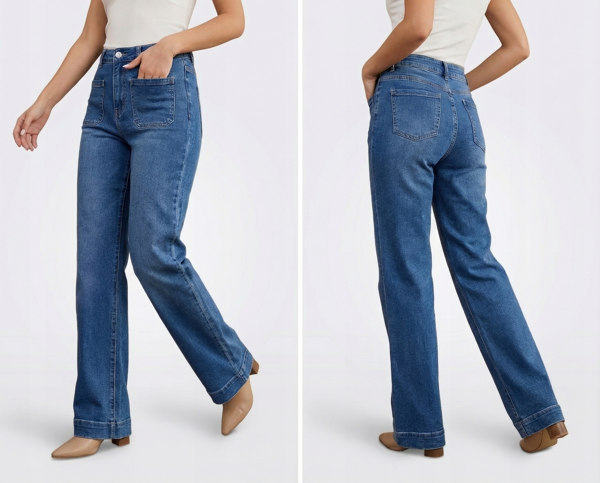 Spodnie Damskie Jeansy Dzwony Szerokie Wide Leg Elastyczne Niebieskie 38