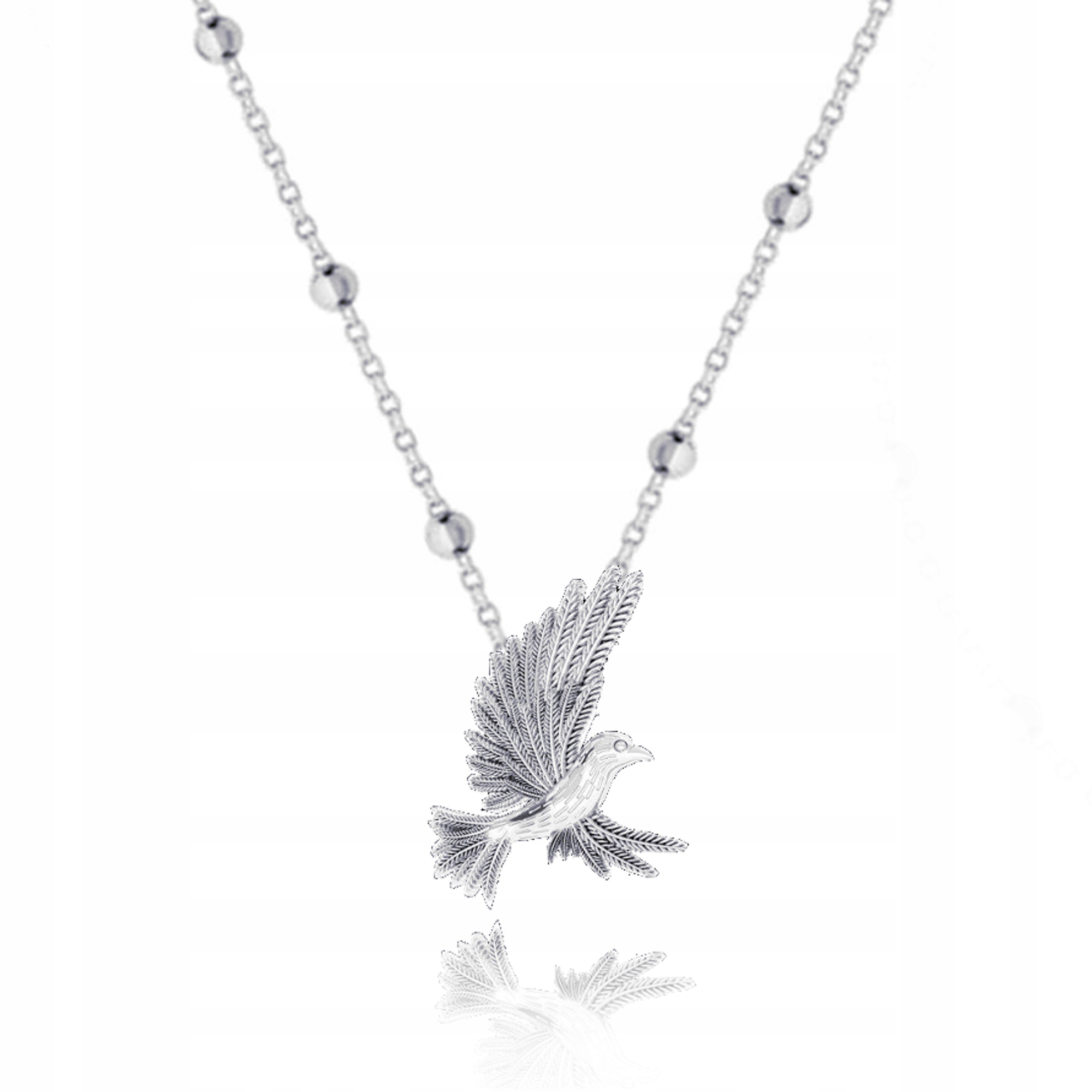 Pták Kolibřík Stříbrný kuličkový náhrdelník stříbro 925 Symbol radosti ze života