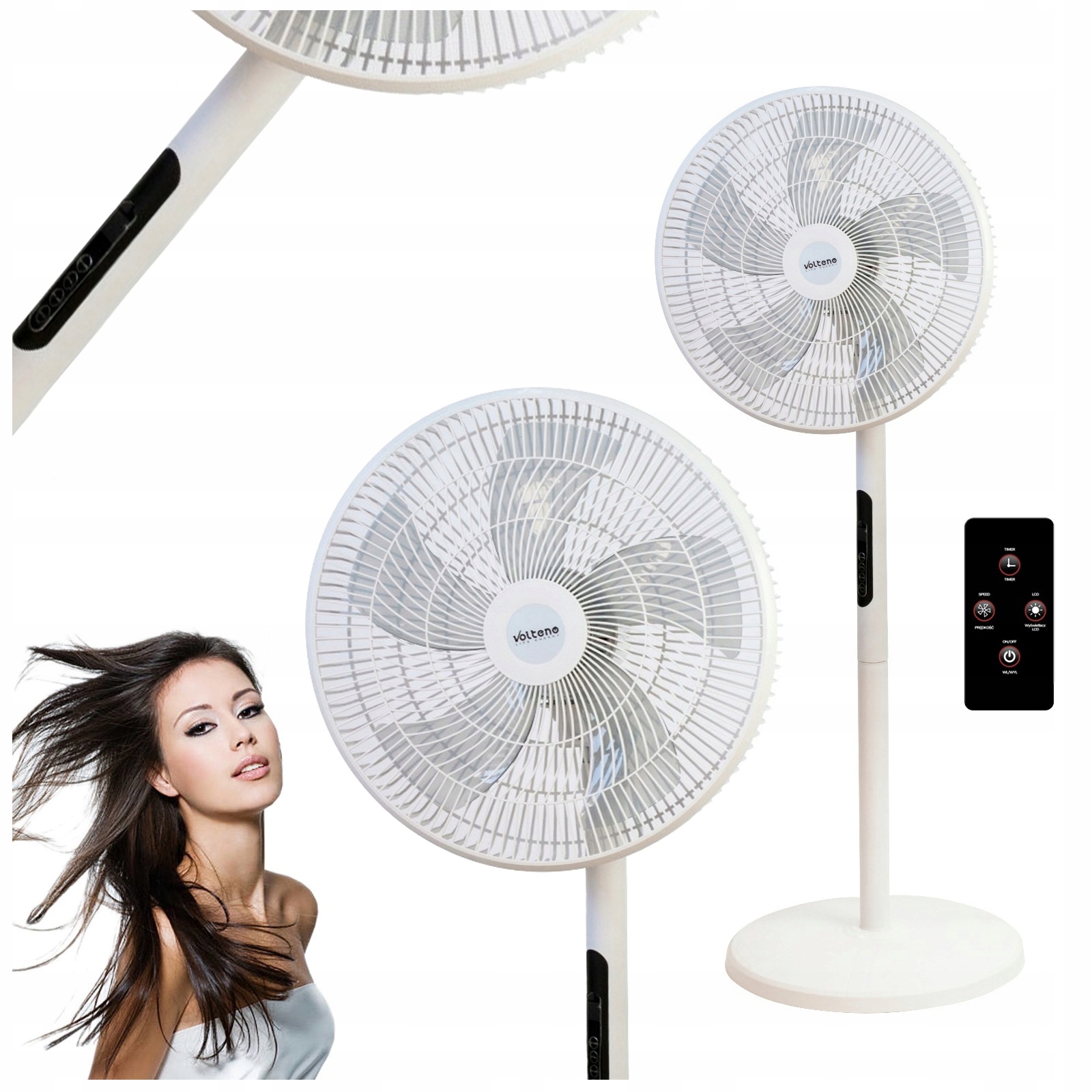 Wentylator Podłogowy Stojący Wiatrak Wolnostojący Cichy Mocny 45W Pilot