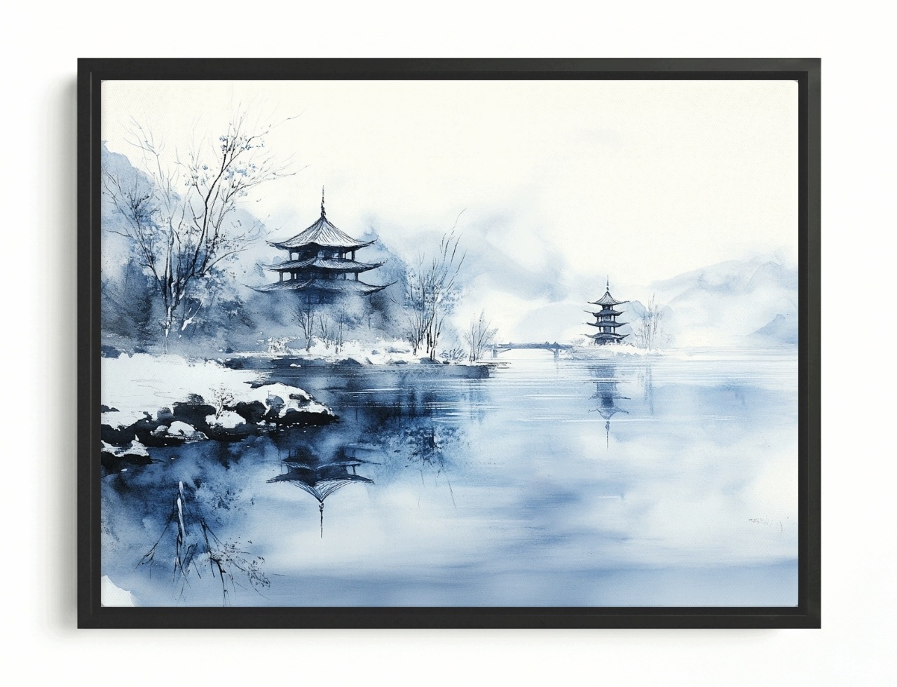 Obraz Rama American Box Krajina Ázia Japonsko Hory Voda Pagoda Odraz 80x60