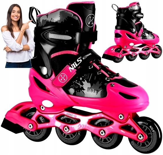 Rolki Czarne Rekreacyjne Damskie Łyżworolki Regulowane 39-42 ABEC-7 Rolki