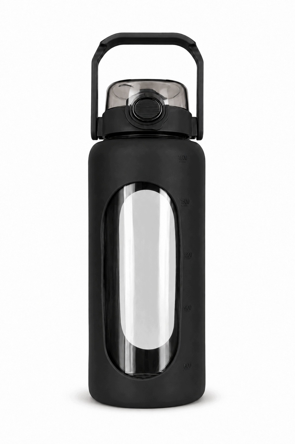 Bidon Szklany 1L Czarny Ze Słomką Uchwyt Telefon Bpa Free