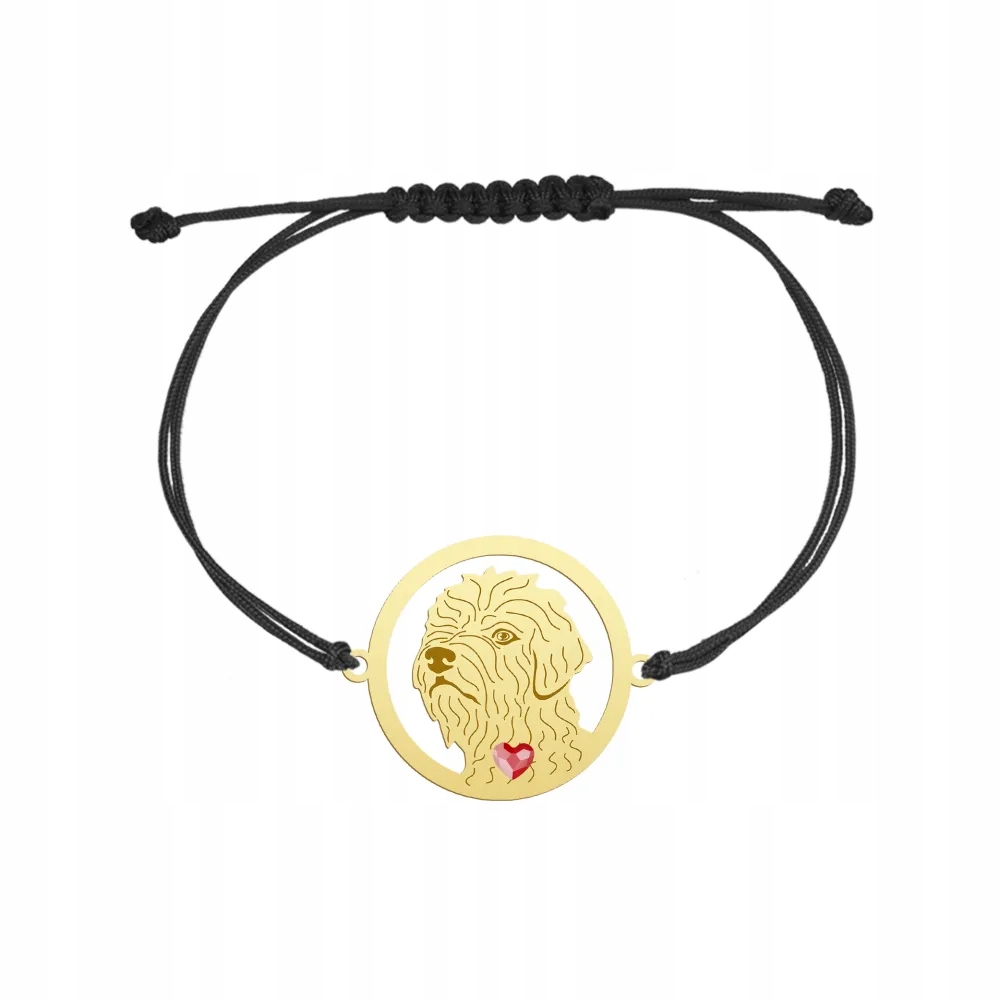 Zlatý náramek s irským psem Glen of Imaal Terrier 925, šňůrka Gravírování