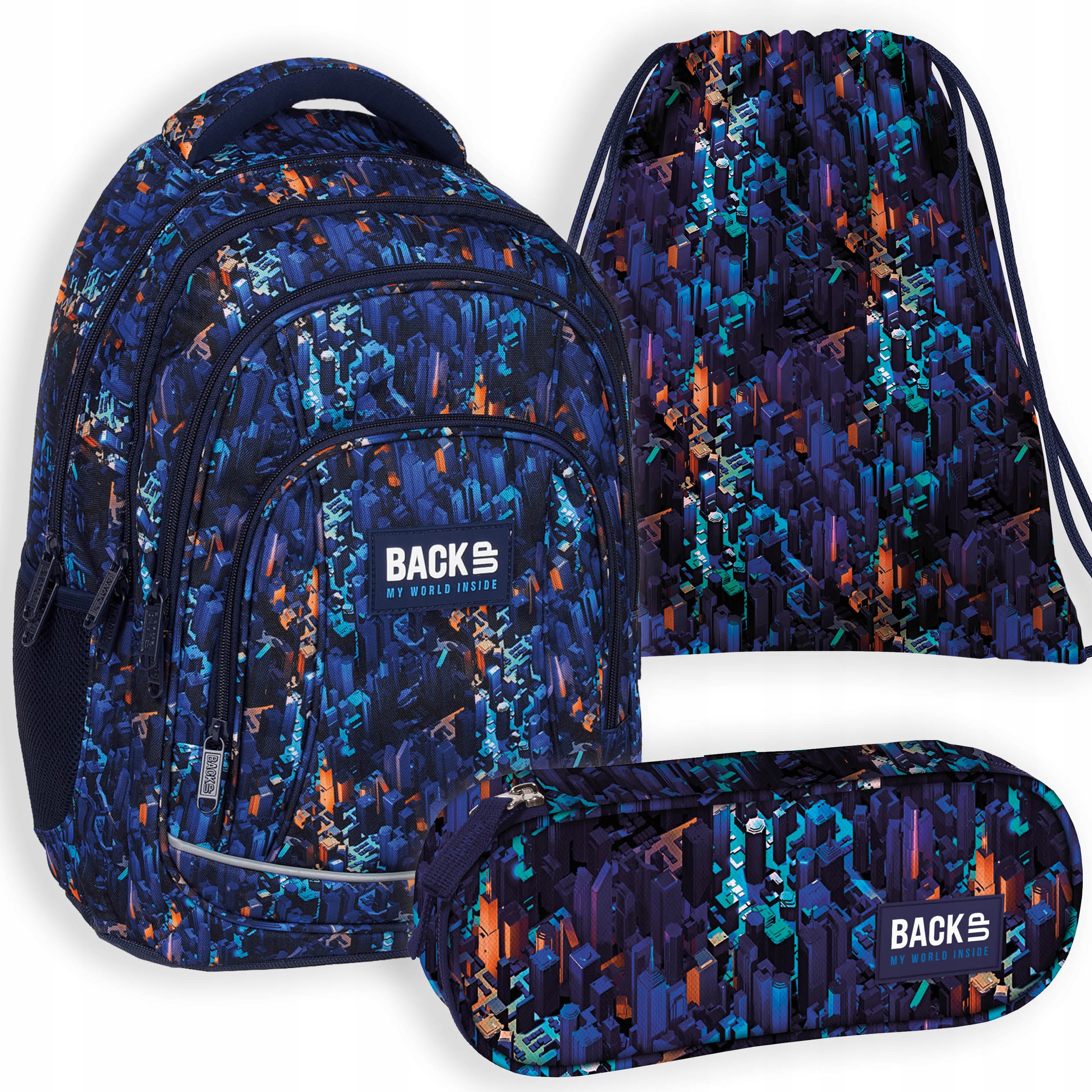 ZESTAW 3W1 PLECAK SZKOLNY BACK UP PIÓRNIK WOREK MIASTO