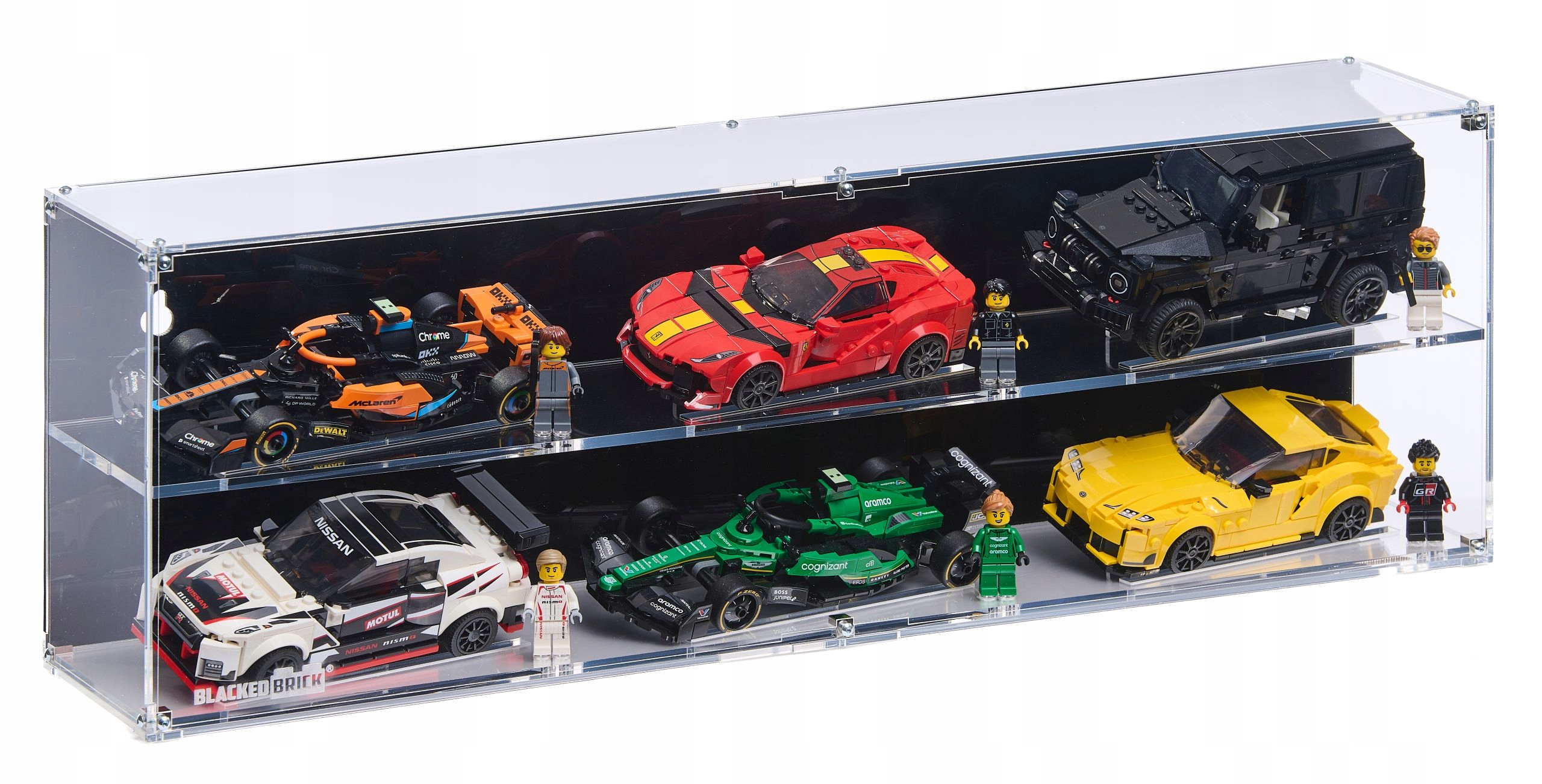 Závesná vitrína Blacked Brick pre 6x Lego Speed Champions (2x3), napríklad F1