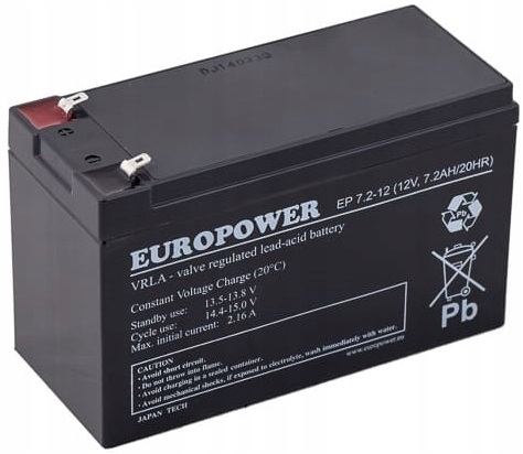 

Akumulator Ep 7.2-12 Vrla, Agm 12V 7.2Ah Europower