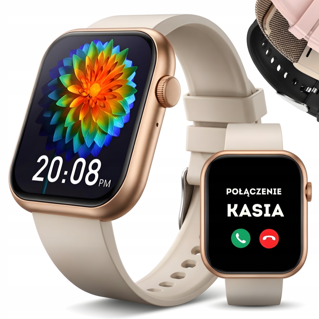 Smartwatch Zegarek Damski Złoty Wodoodporny Sms Rozmowy Pl Menu 4 Paski