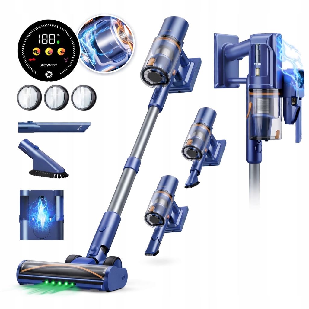 Laresar V11 Odkurzacz Pionowy Bezprzewodowy 650W 75kPa Mocny 650W Led Hepa