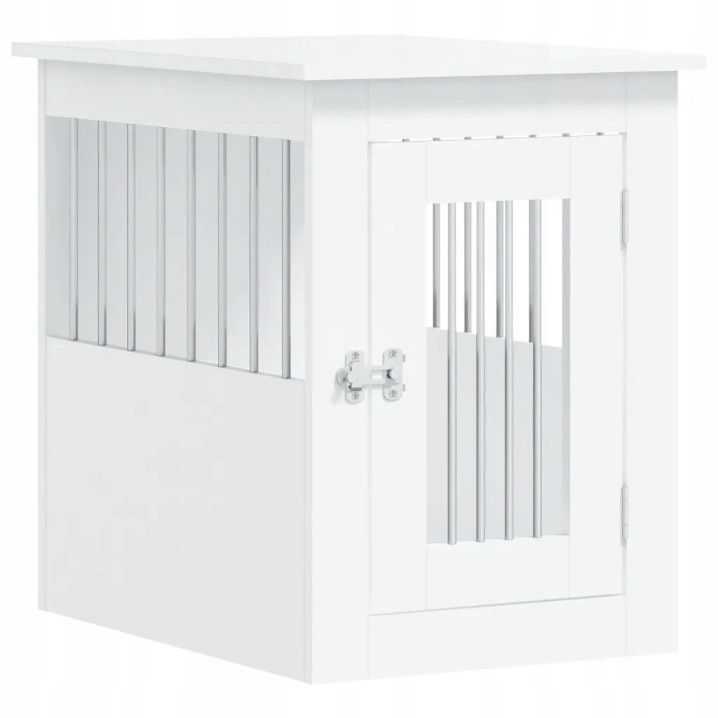 Kotec – Stolek pro psa 2-v-1, bílá, 45x62x59 cm, materiál na bázi dřeva