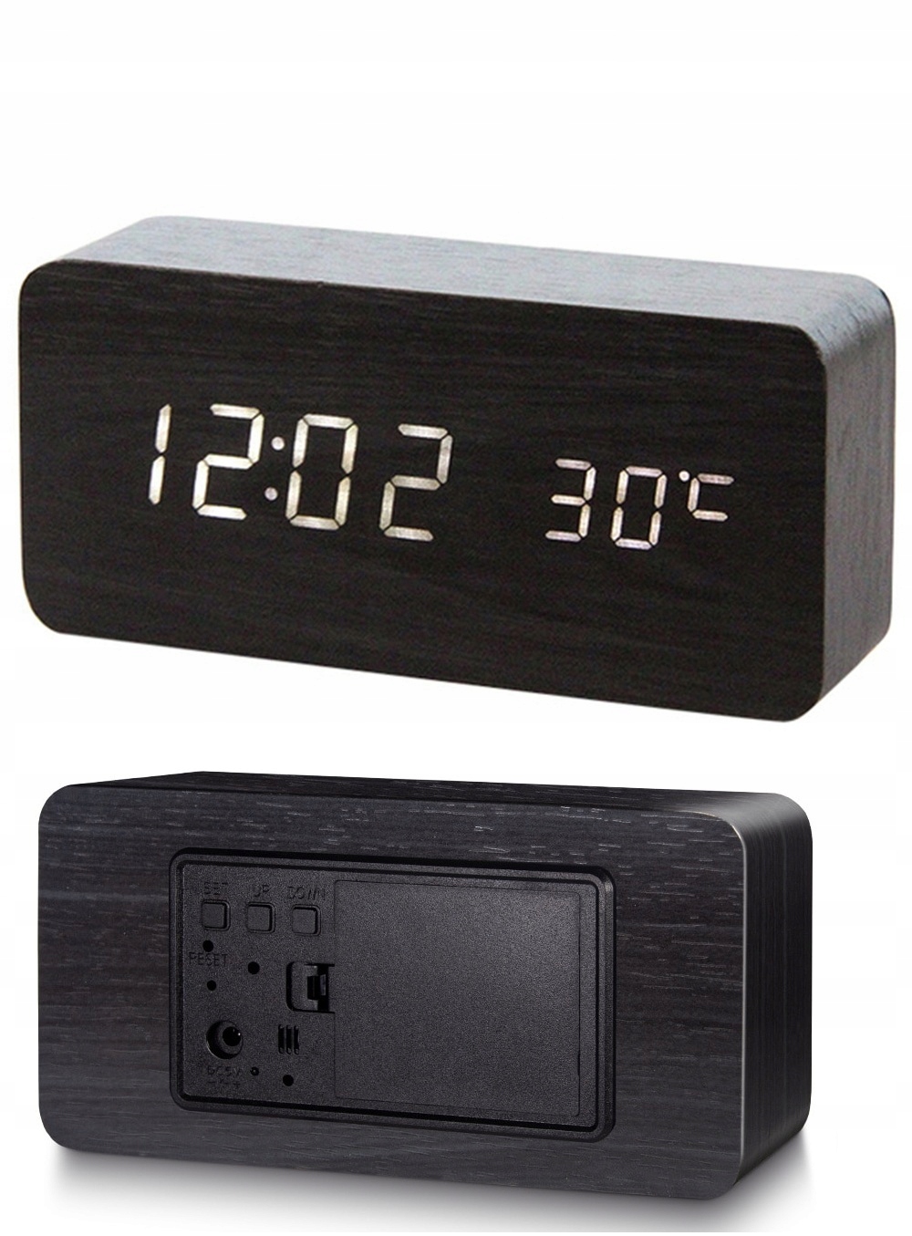 

Stylowy Zegar Led Budzik Drewniany