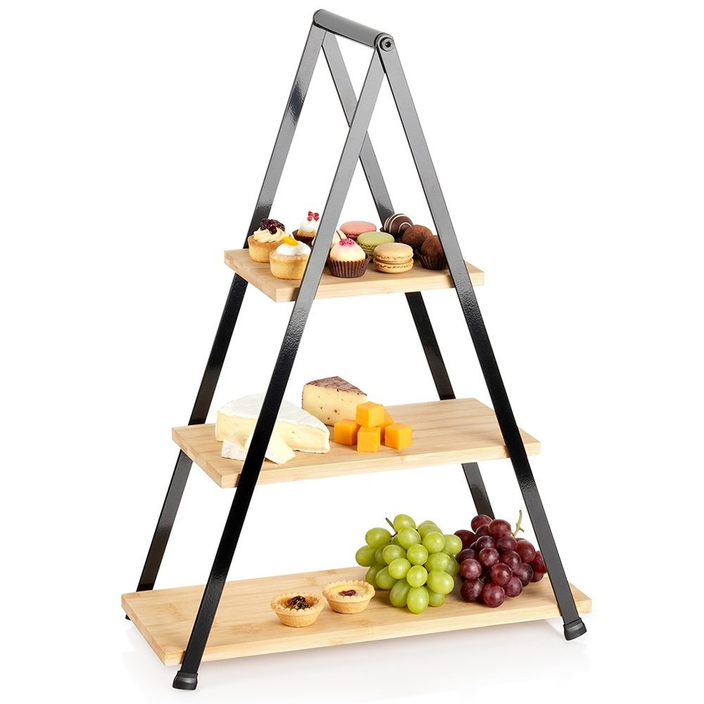 Podnos Bambusová 3-PATROVÁ Stojan Na Dort Ovoce Dezert Vysoká 53 CM
