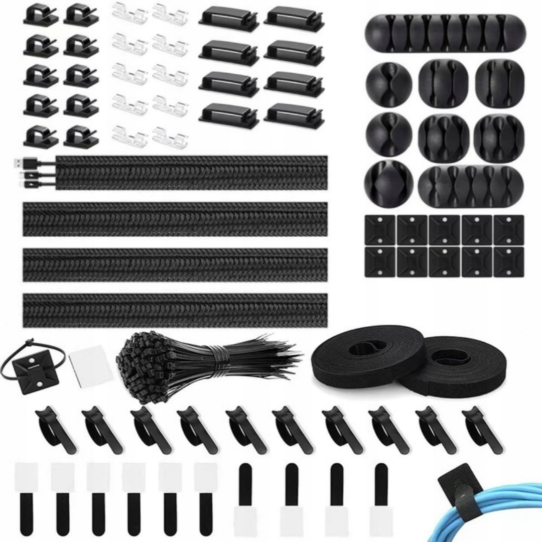 Zestaw Do Zarządzania Organizer Sleeve Czarne Trytytki Kablowe 173 Szt