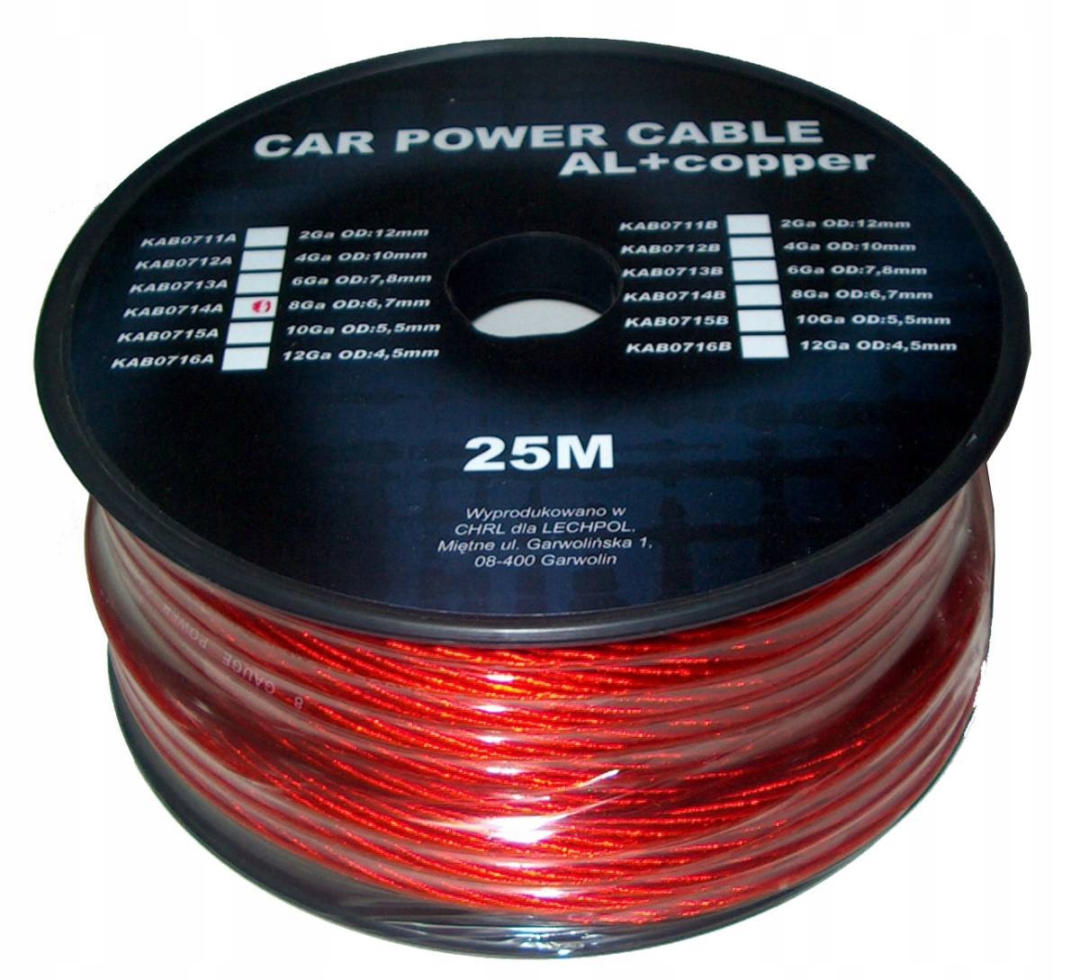 KAB0714A Kabel samochodowy 8Ga OD6.7mm Cu+al 25m