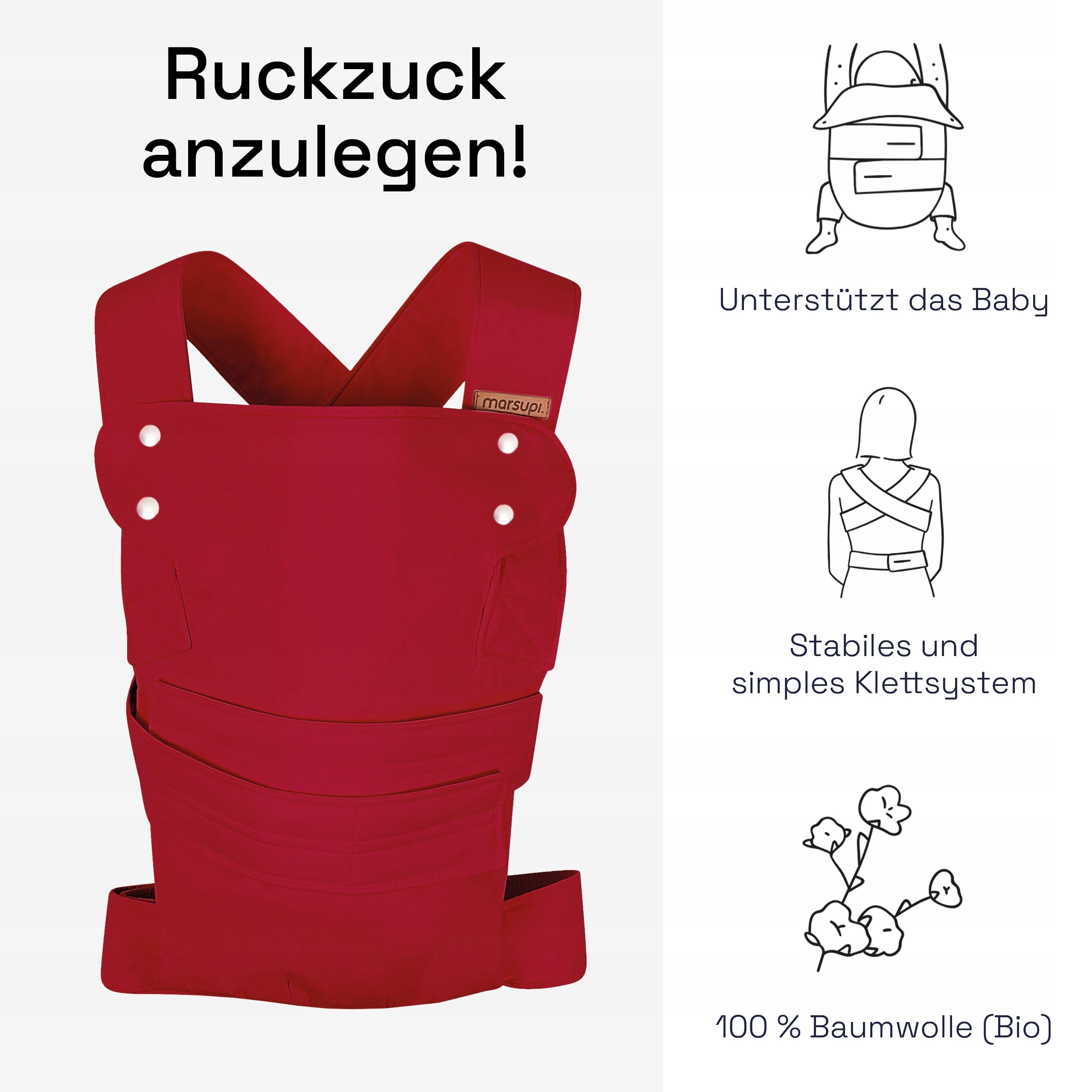 MARSUPI ERGONOMICZNE NOSIDEŁKO DLA NIMOWLĄT I NOWORODKÓW S/M RUBINOWE — miniatura 2