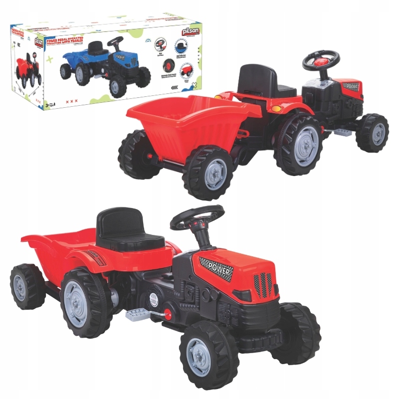 Czerwony Jeździk Traktor Z Przyczepą Na Pedały Pojazd Rowerek Dla Dzieci