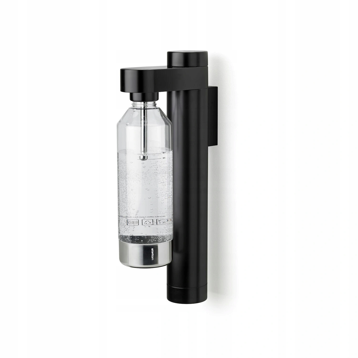 Výrobník sody nástěnný Stelton Brus Carbonator černý skleněná lahvička