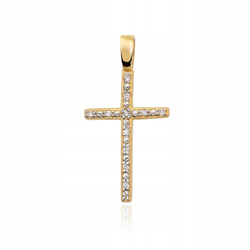 Zlatý přívěsek přívěsek úzký křížek s diamanty Zlato 585 0.05 ct