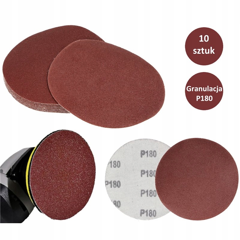 Papier Ścierny Do Szlifierki Krazek 125MM Na Rzep Samoprzylepny GR180 X10