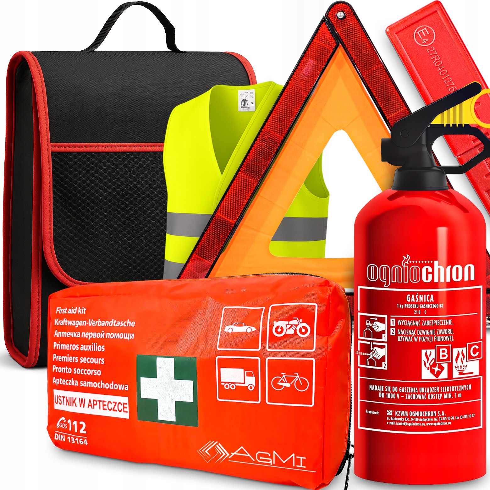 Sada První Pomoci V Tašce Lékárnička Trojúhelník Hasicí Přístroj Vesta Taška