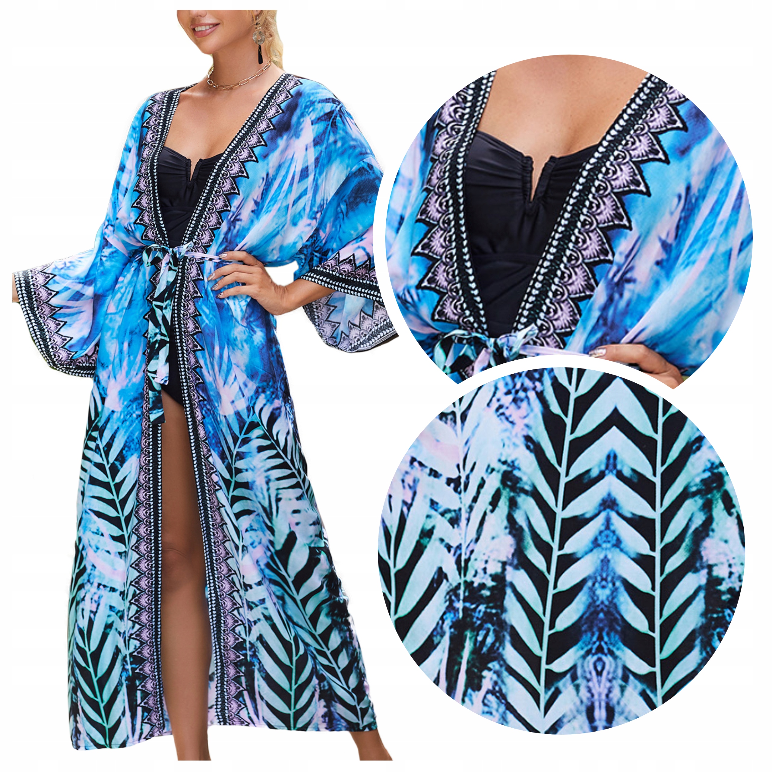 Pareo na plażę Zwiewna sukienka długa narzutka Letnia tunika damska Boho