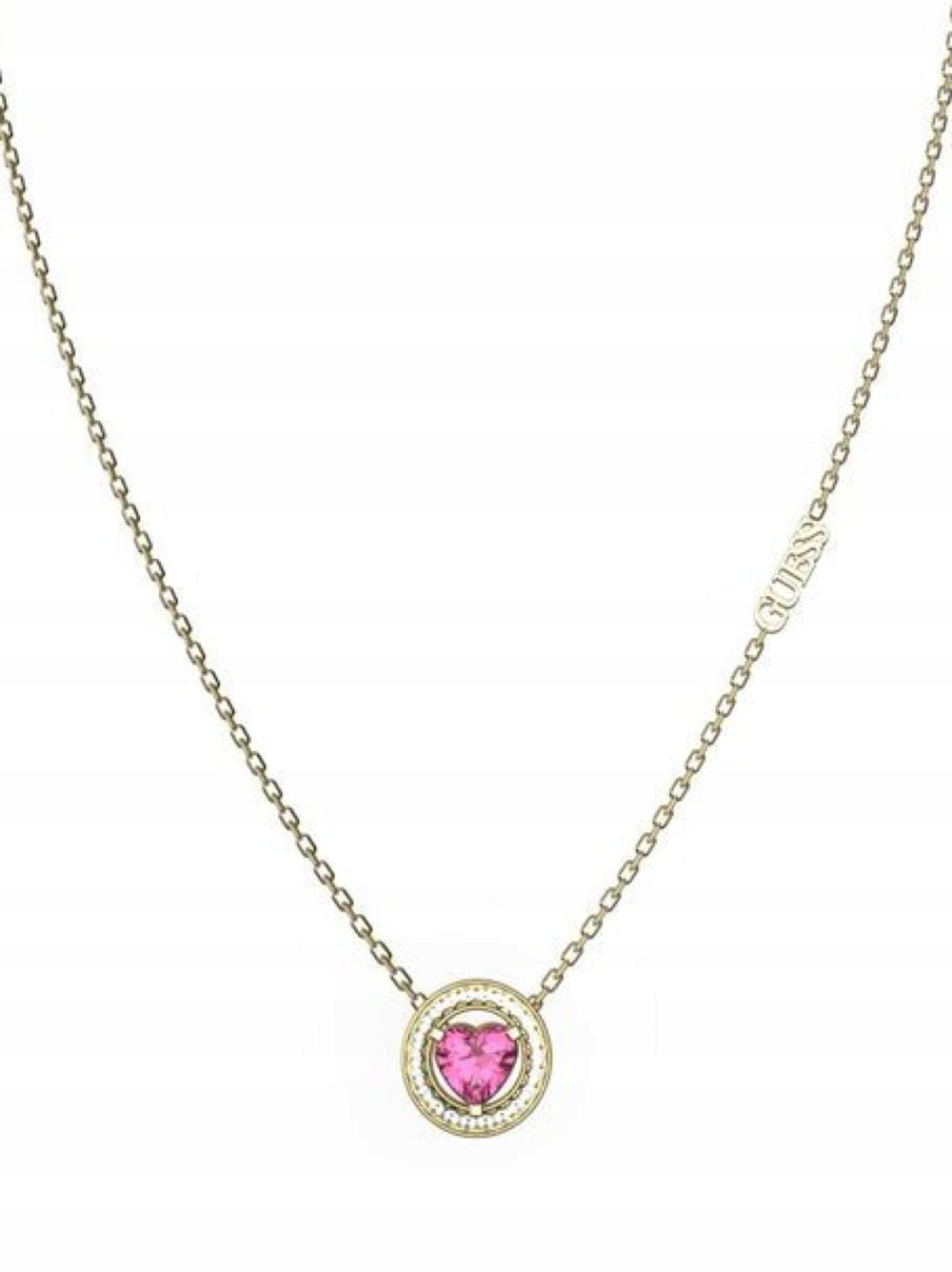 Guess M'Ama Non M'Ama zlatý náhrdelník s růžovým srdcem JUBN04667JW