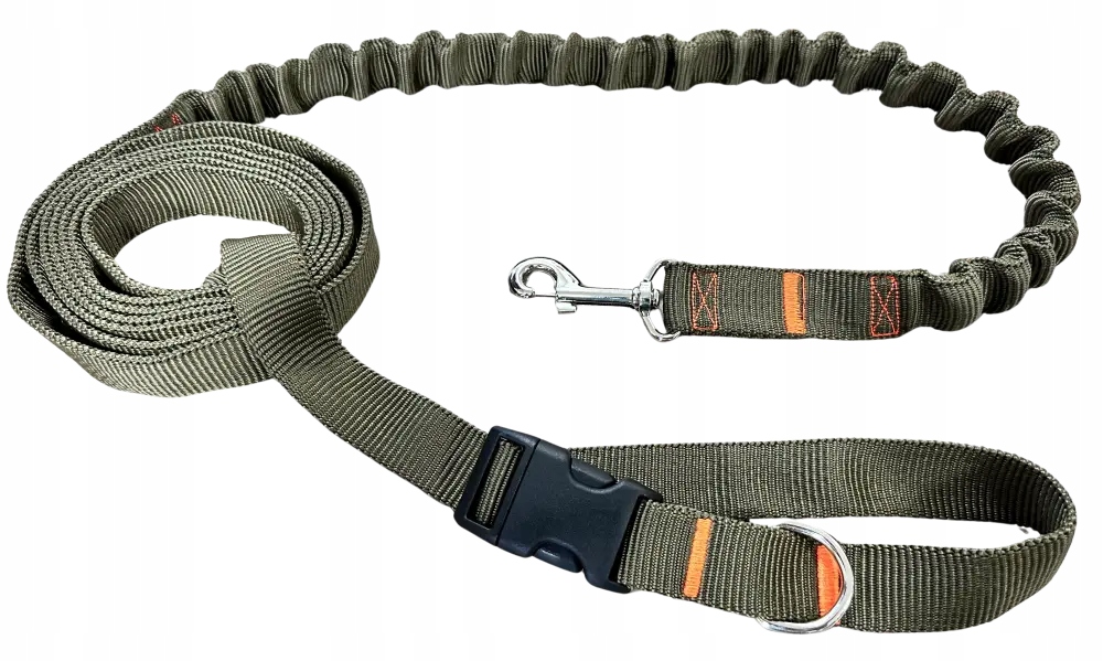 Vodítko pro psa s tlumičem 280 cm Khaki, nastavitelná, sportovní