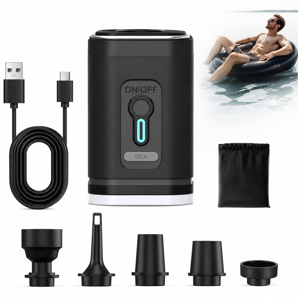 Przenośna Pompka Elektryczna Usb-c 1200mAh–Do Materacy i Zabawek z Latarką
