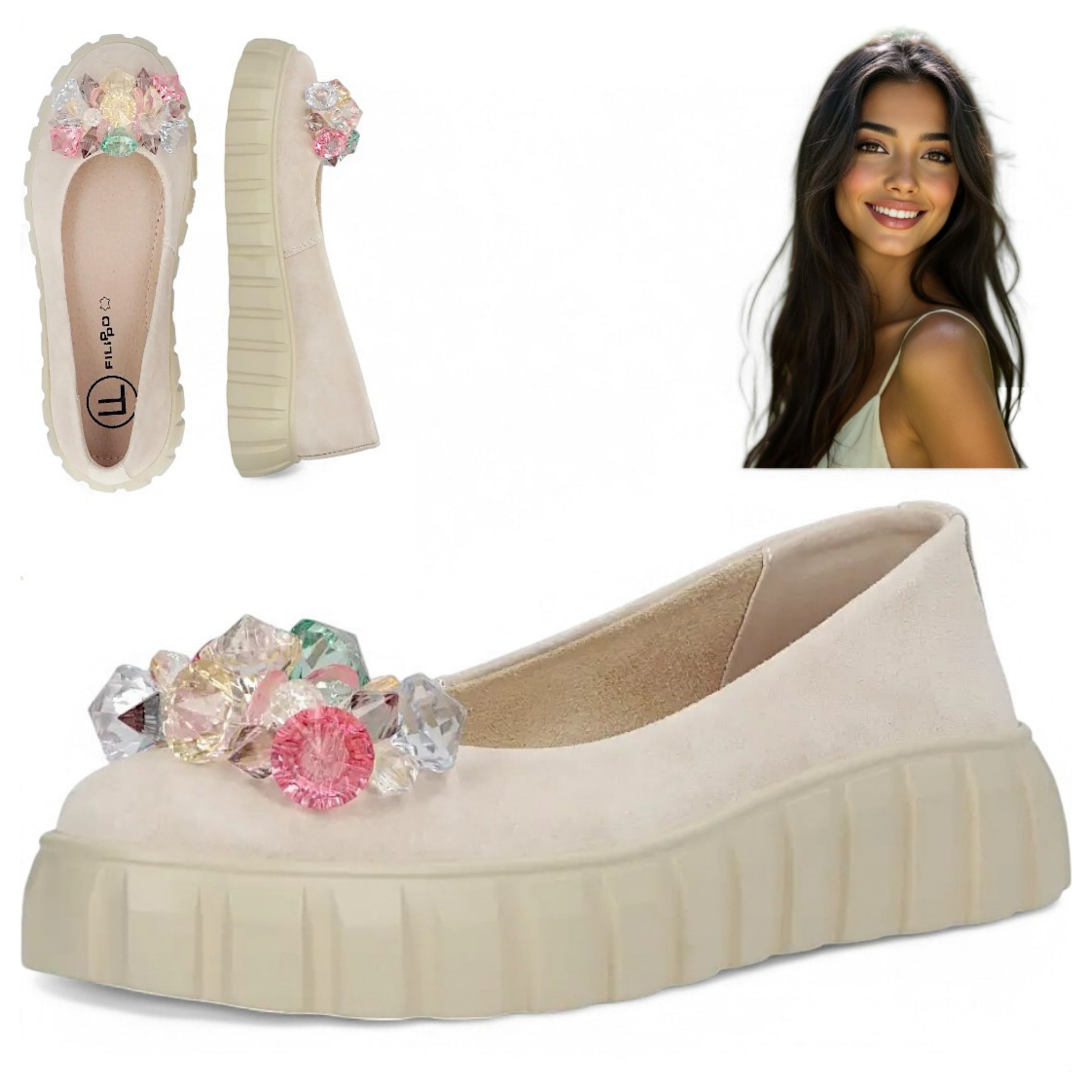 Dámské kožené polobotky na platformě Filippo 37 Semišové nazouvací, lehké