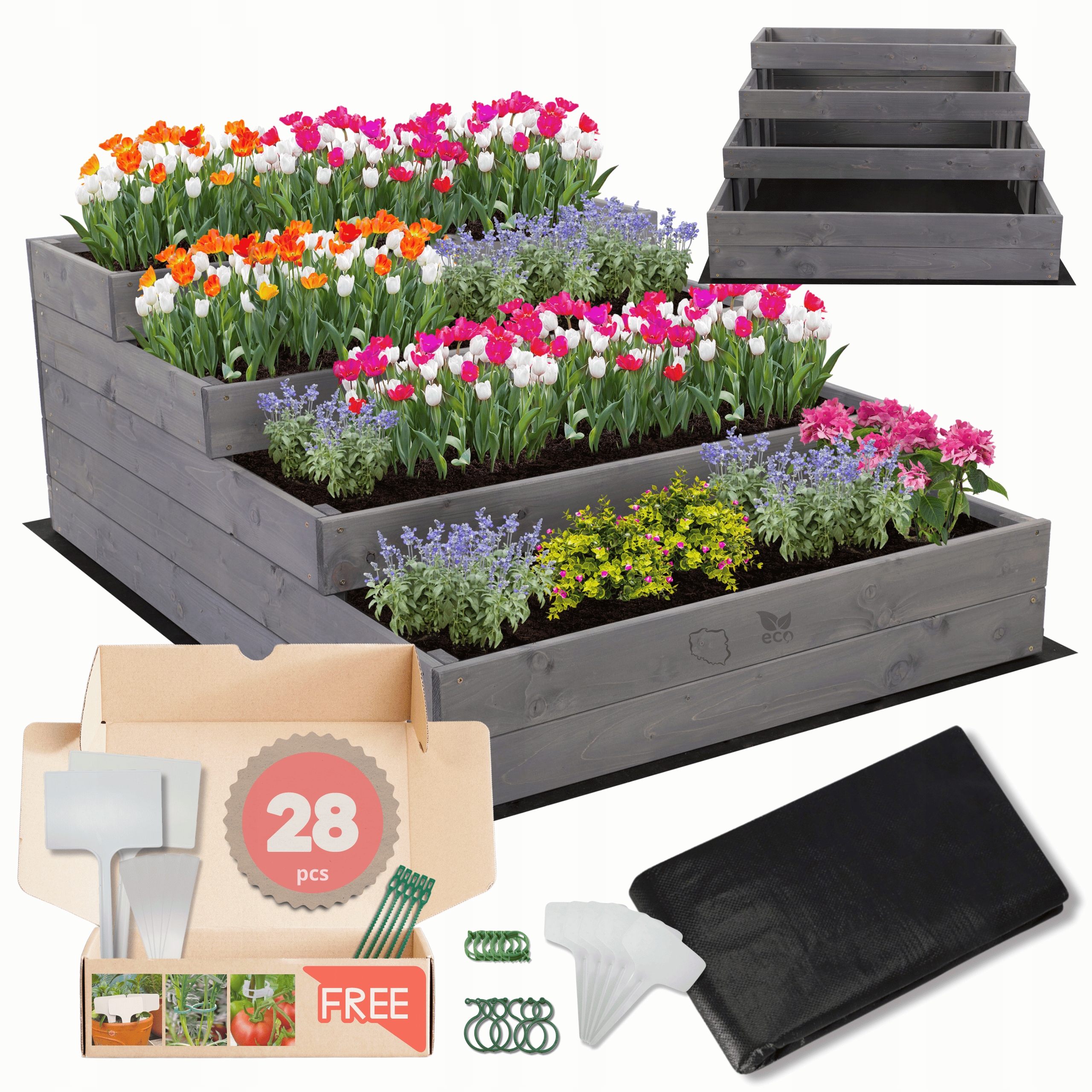 Truhlík zeleninový záhon, patrový květináč, záhon pod treláž, impregnace 45x90x120