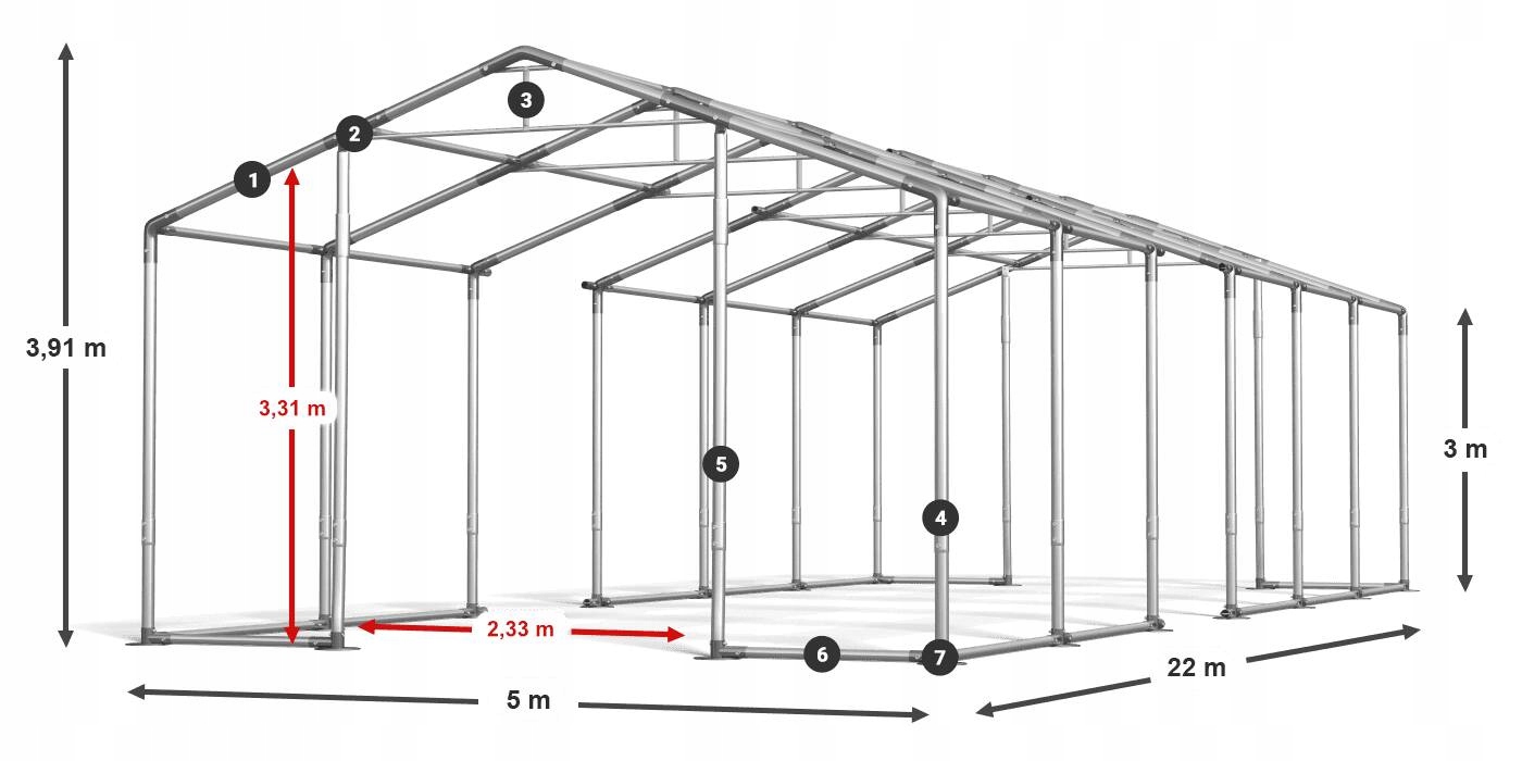 Namioty Handlowe 5x22m [3m] Imprezowe DAS 580 W Szerokość 5 m